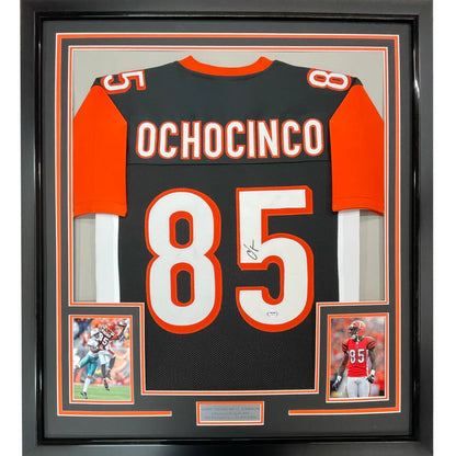 Framed autographed Chad Ochocinco black Bengals jersey with JSA COA