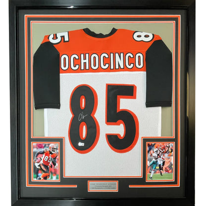 Framed signed Chad Ochocinco 85 orange black Bengals jersey JSA COA