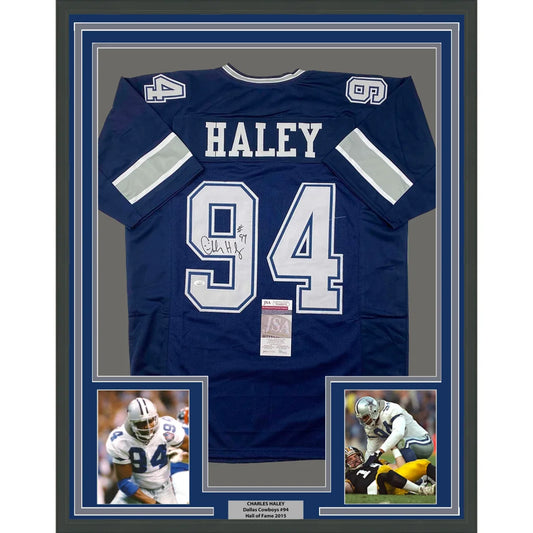 Dallas Cowboys autographed jersey #94 in blue and white for man cave