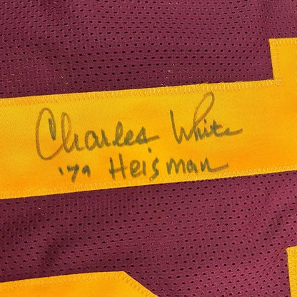 Framed Autographed Charles White 35x39 79 Heisman USC Southern Cal Maroon College Football Jersey JSA COA | Certified Authentic Signed Memorabilia | vintageantiquesgifts.com