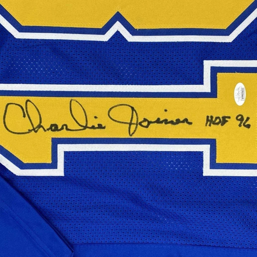 Blue and gold Charlie Joiner HOF signed jersey perfect for your man cave