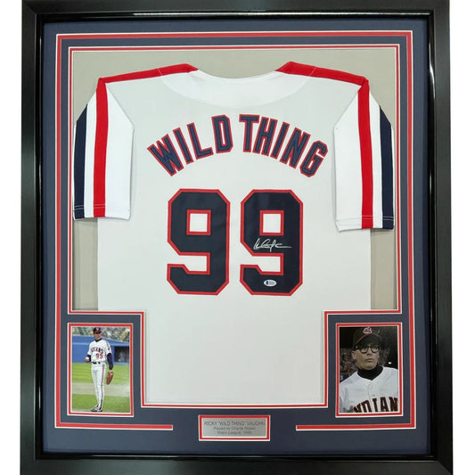 Framed Autographed Charlie Sheen 35x39 Wild Thing Ricky Vaughn Major League Movie Baseball Jersey JSA COA | Hall of Fame Sports Memorabilia | vintageantiquesgifts.com