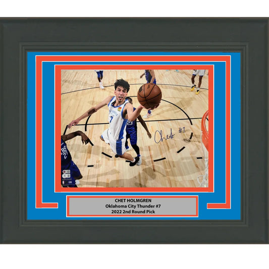 Framed Autographed Chet Holmgren Oklahoma City Thunder 16x20 Basketball Photo Beckett BAS COA #2 | Hall of Fame Sports Memorabilia | vintageantiquesgifts.com