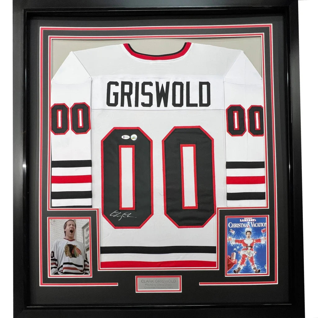 Framed Clark Griswold hockey jersey with photos ready to display