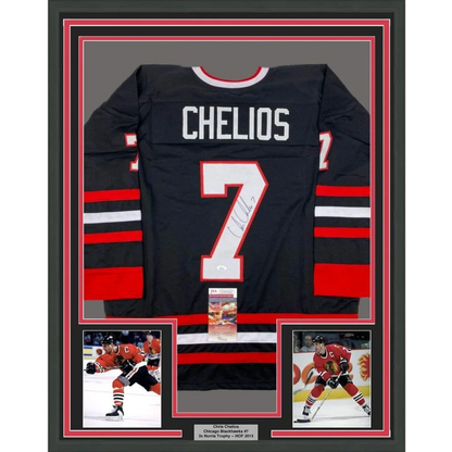 Framed autographed Chris Chelios Chicago Blackhawks jersey with Chelios 7