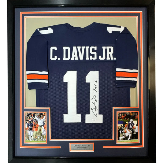 Autographed Navy Blue Football Jersey with Number 11 and C Davis Jr Nameplate