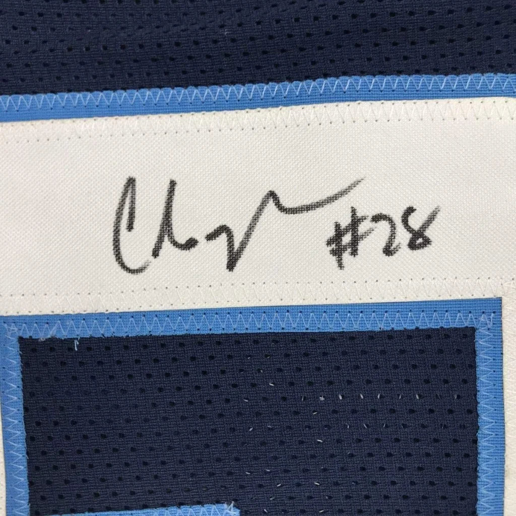Autographed Navy and Light Blue Chris Johnson Titans Jersey for Man Cave Decor