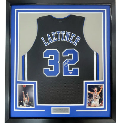 Framed Christian Laettner Duke Blue Devils signed jersey with photos display