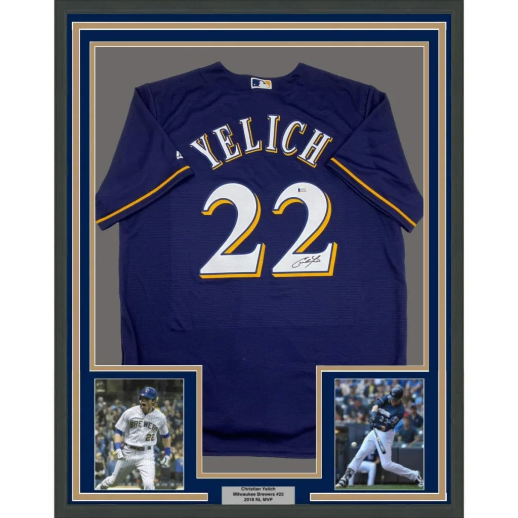 Professionally framed Christian Yelich Milwaukee Brewers jersey with Beckett BAS COA