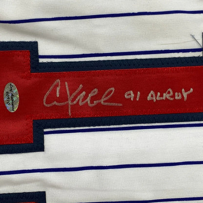 Framed autographed Chuck Knoblauch Minnesota pinstripe jersey