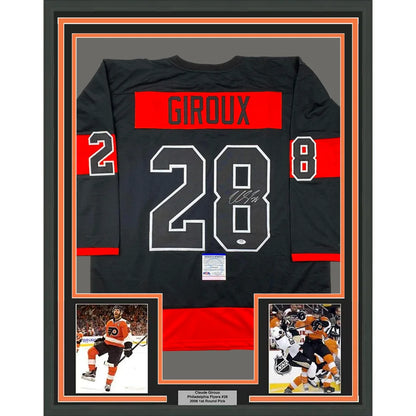 Framed Autographed Claude Giroux 35x39 Philadelphia Black Hockey Jersey PSA/DNA COA | Hall of Fame Sports Memorabilia | vintageantiquesgifts.com