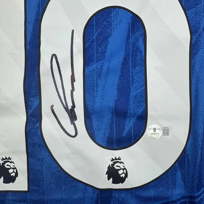 Framed Autographed Cole Palmer 35x39 Chelsea FC Blue Soccer Futbol Jersey Beckett BAS COA | Certified Authentic Signed Memorabilia | vintageantiquesgifts.com