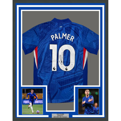 Framed Autographed Cole Palmer 35x39 Chelsea FC Blue Soccer Futbol Jersey Beckett BAS COA | Hall of Fame Sports Memorabilia | vintageantiquesgifts.com