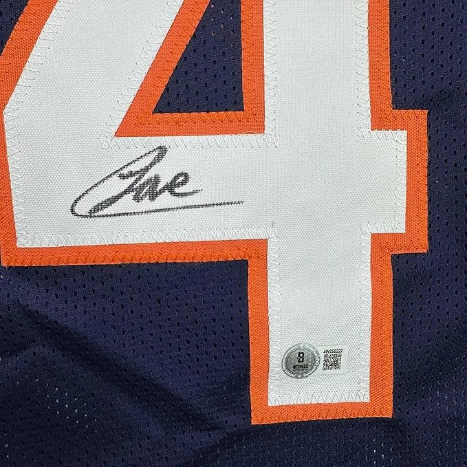 Framed autographed navy blue Colston Loveland Chicago Bears jersey