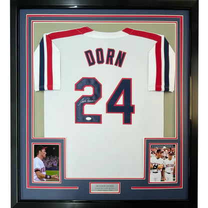Framed Autographed Corbin Bernsen Roger Dorn 35x39 Major League Cleveland Baseball Jersey JSA COA | Hall of Fame Sports Memorabilia | vintageantiquesgifts.com