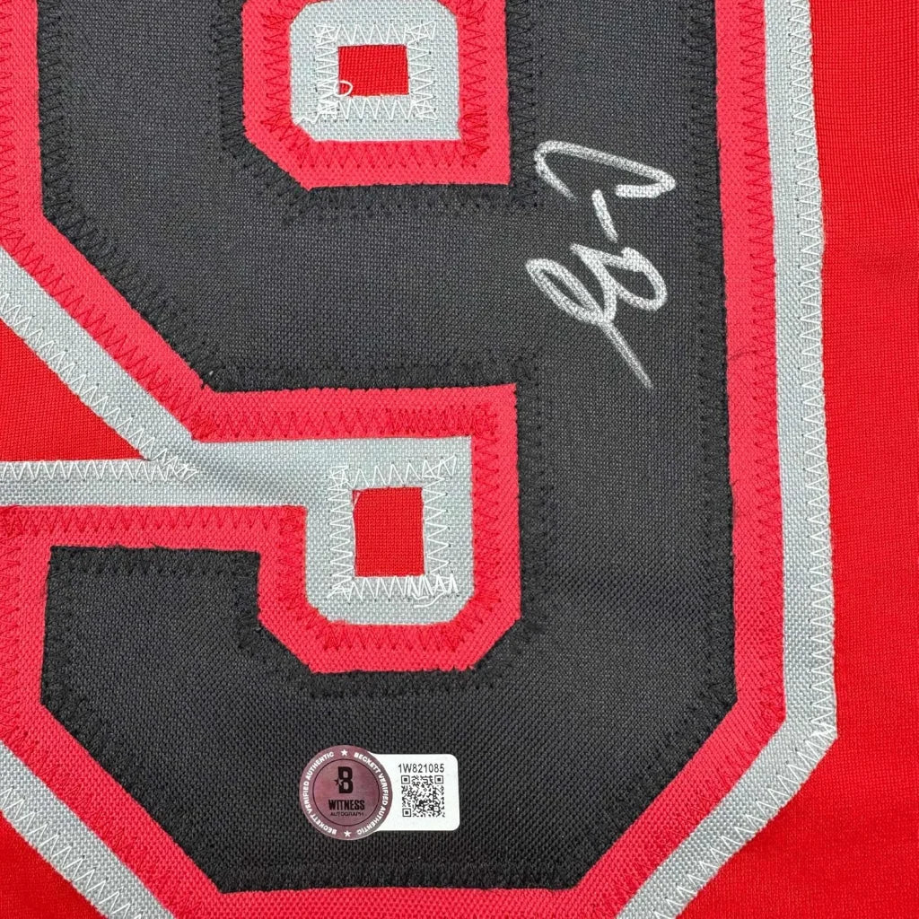 Framed Autographed Corbin Burnes 35x39 Arizona Red Baseball Jersey Beckett BAS COA | Certified Authentic Signed Memorabilia | vintageantiquesgifts.com