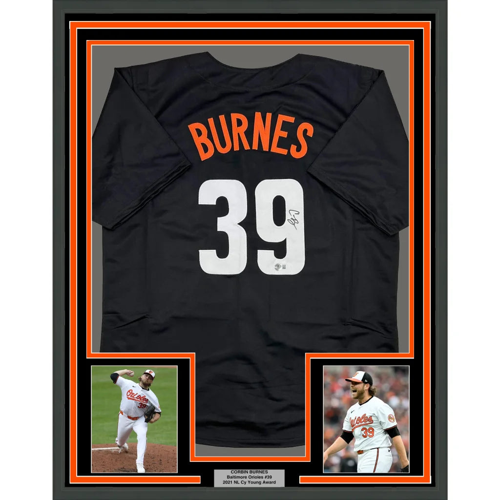 Framed Autographed Corbin Burnes 35x39 Baltimore Black City Connect Baseball Jersey Beckett BAS COA | Hall of Fame Sports Memorabilia | vintageantiquesgifts.com