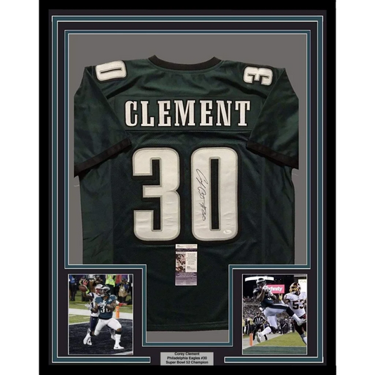 Framed signed Corey Clement Philadelphia Eagles jersey perfect for man cave decor