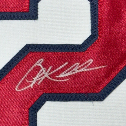 Framed Autographed Corey Kluber 35x39 Cleveland White Baseball Jersey Beckett BAS COA | Certified Authentic Signed Memorabilia | vintageantiquesgifts.com