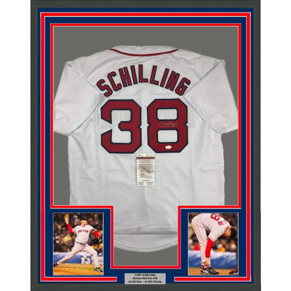 Framed autographed Curt Schilling white Red Sox jersey number 38 JSA COA