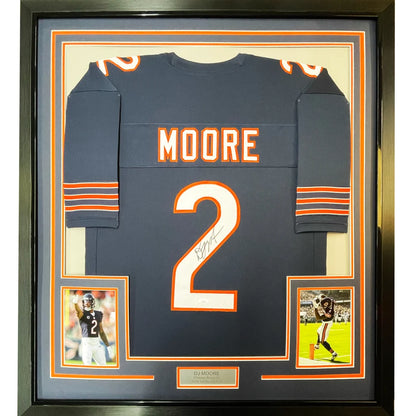 Framed Chicago Bears Moore jersey with two photos and a nameplate for display