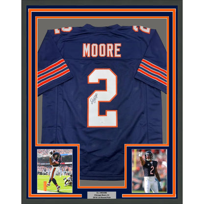 Framed Autographed D.J. DJ Moore 35x39 Chicago Retro Blue Football Jersey Beckett JSA COA | Hall of Fame Sports Memorabilia | vintageantiquesgifts.com