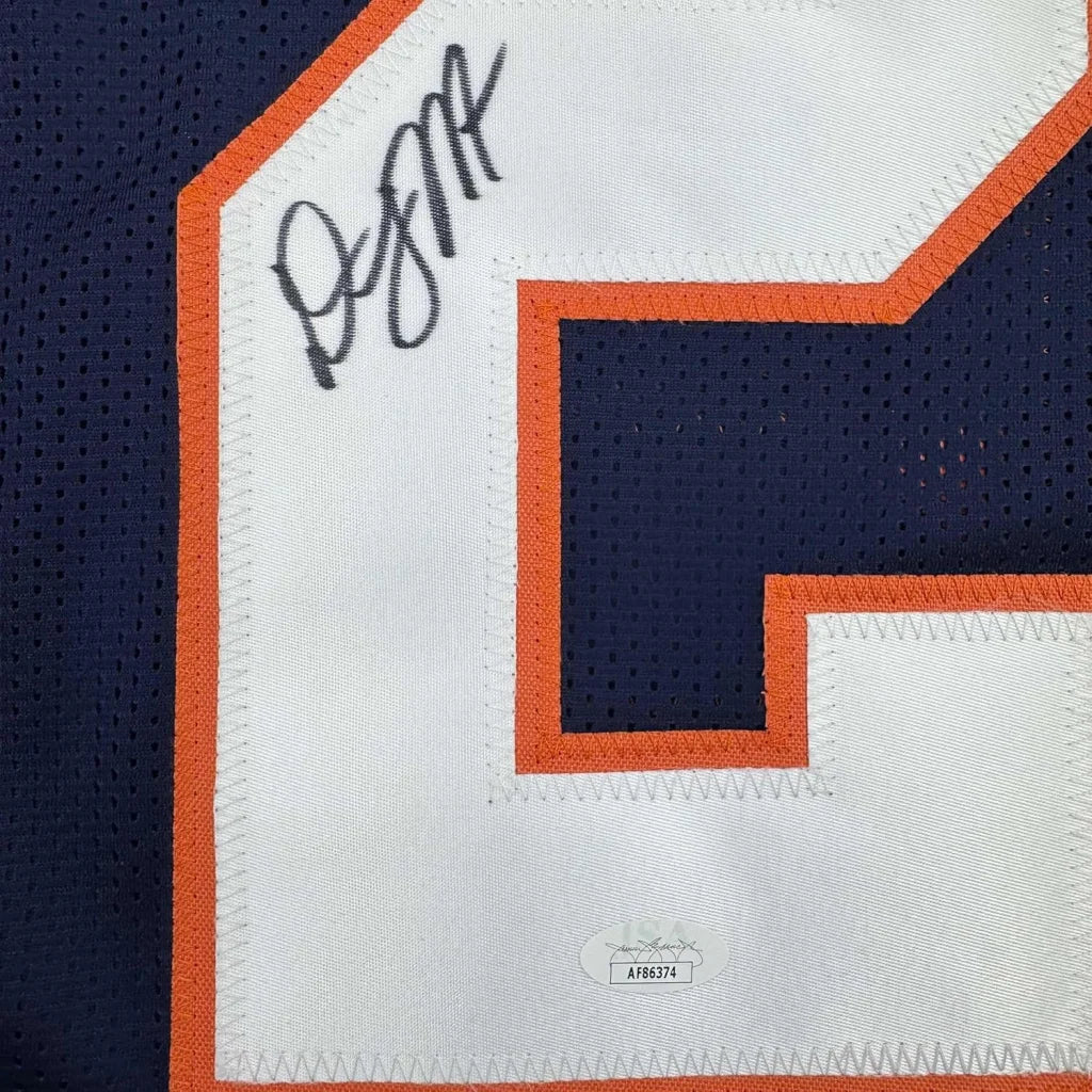 Framed Autographed D.J. DJ Moore 35x39 Chicago Retro Blue Football Jersey Beckett JSA COA | Certified Authentic Signed Memorabilia | vintageantiquesgifts.com