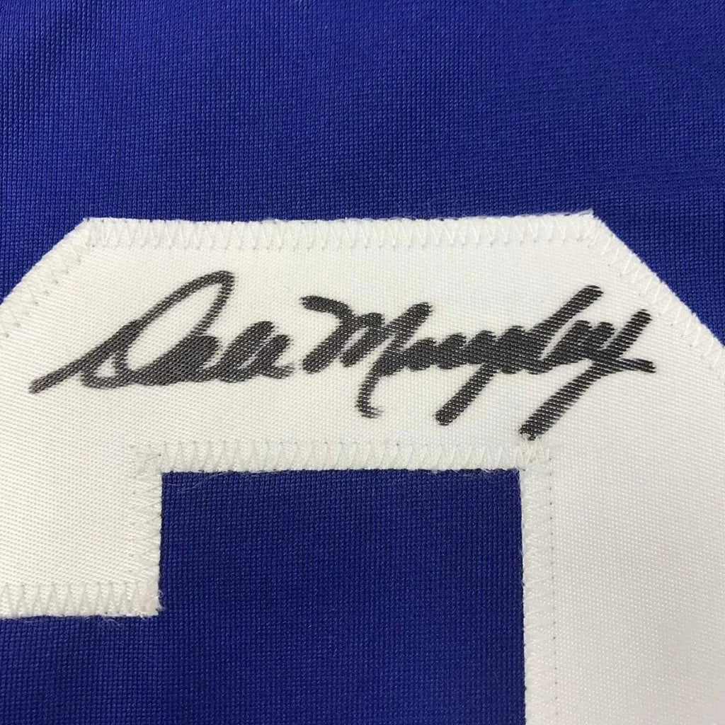 Framed autographed Dale Murphy signature patch on royal blue Atlanta jersey JSA COA