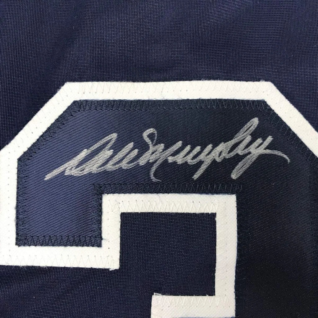 Dark blue professionally framed Dale Murphy Braves jersey with autograph for man cave decor