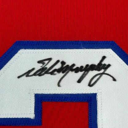 Framed autographed Dale Murphy Atlanta Braves red baseball jersey patch