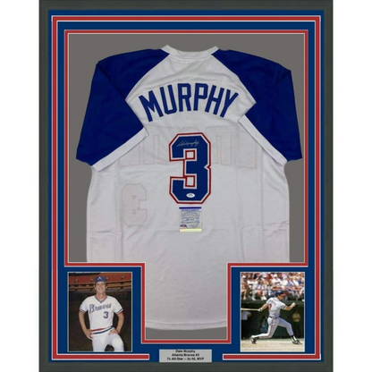 Framed autographed Dale Murphy white Atlanta Braves jersey with Murphy 3 back