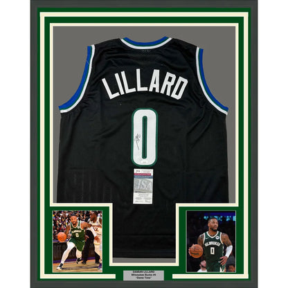Framed Damian Lillard autographed Milwaukee Black Basketball jersey for your man cave display