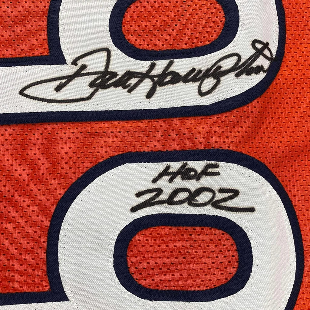 Framed autographed orange and white mesh jersey with navy trim number 80 signed by Patrick Marleau hof 2002 inscription