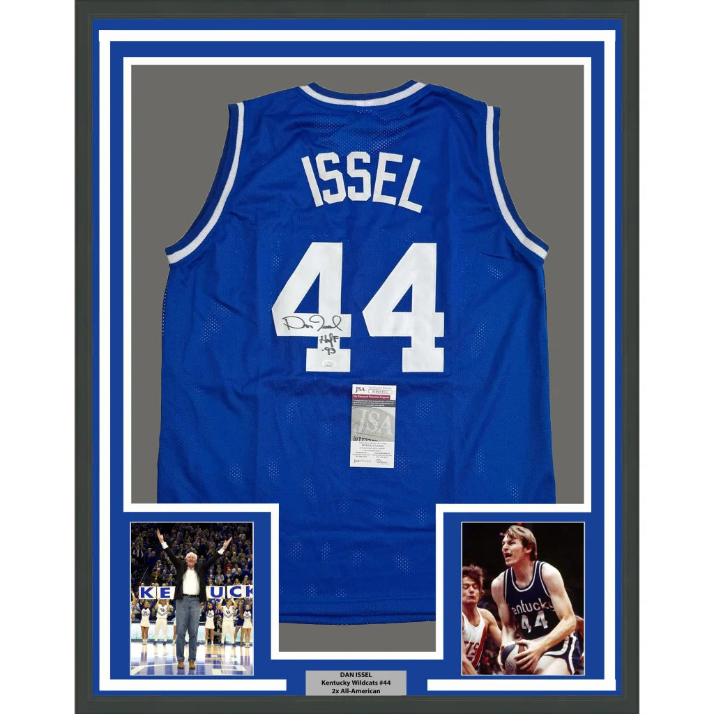 Framed Autographed Dan Issel 35x39 Kentucky Blue College Basketball Jersey JSA COA | Hall of Fame Sports Memorabilia | vintageantiquesgifts.com