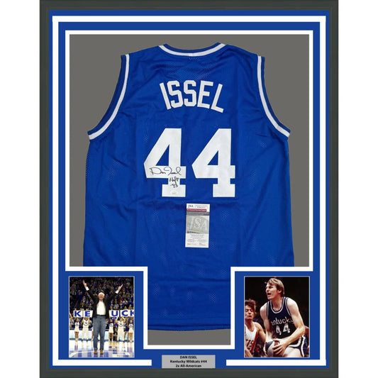 Framed Autographed Dan Issel 35x39 Kentucky Blue College Basketball Jersey JSA COA | Hall of Fame Sports Memorabilia | vintageantiquesgifts.com