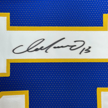 Blue and gold Dan Marino jersey with black signature and premium matting for display
