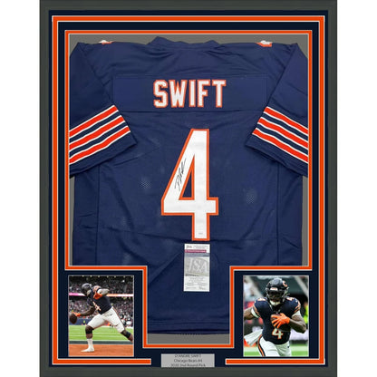 Professionally framed Chicago blue football jersey with autograph and player photos