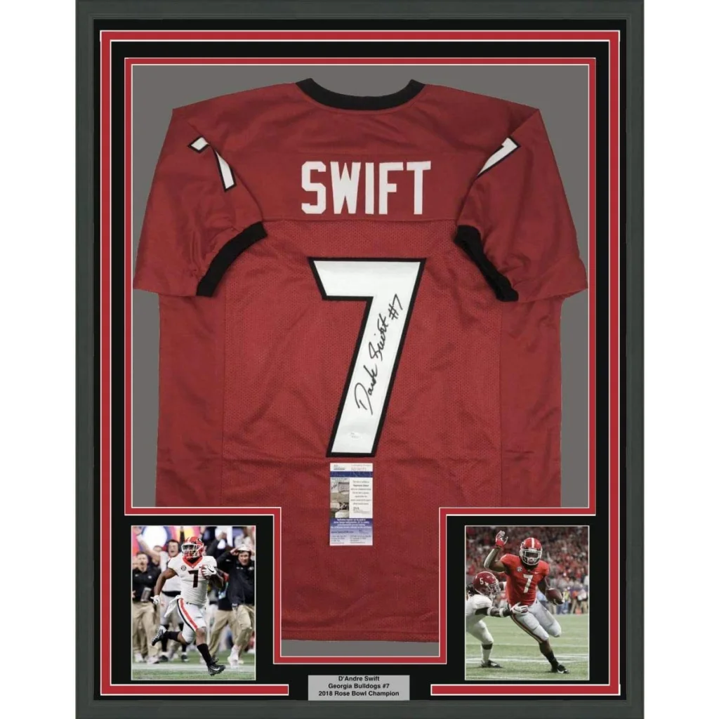 Professionally framed D’Andre Swift Georgia Bulldogs autographed jersey display photo