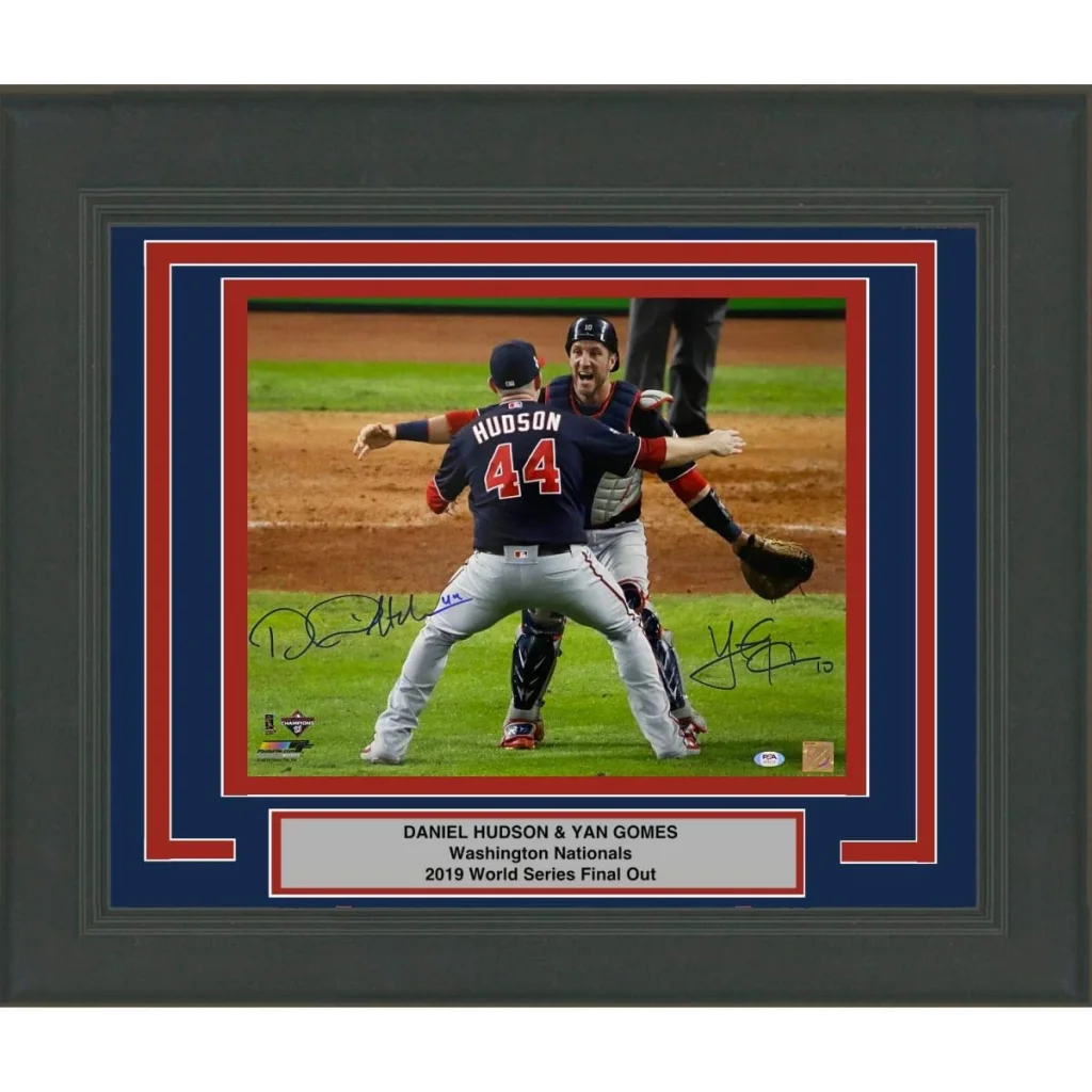 Framed Autographed Daniel Hudson & Yan Gomes Dual 2019 World Series Washington Nationals Final Out 16x20 Baseball Photo PSA/DNA COA | Hall of Fame Sports Memorabilia | vintageantiquesgifts.com