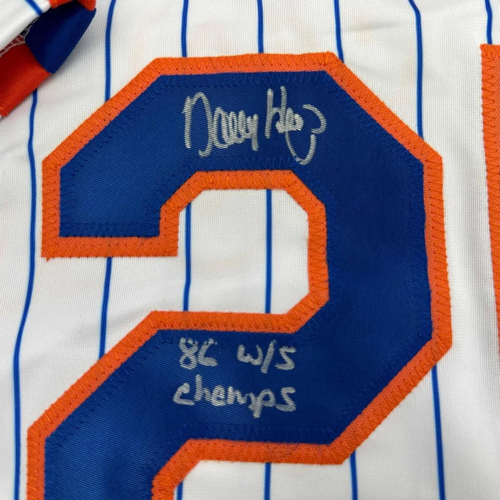 Framed Autographed Danny Heep 35x39 86 WS Champs New York Pinstripe Baseball Jersey JSA COA | Certified Authentic Signed Memorabilia | vintageantiquesgifts.com