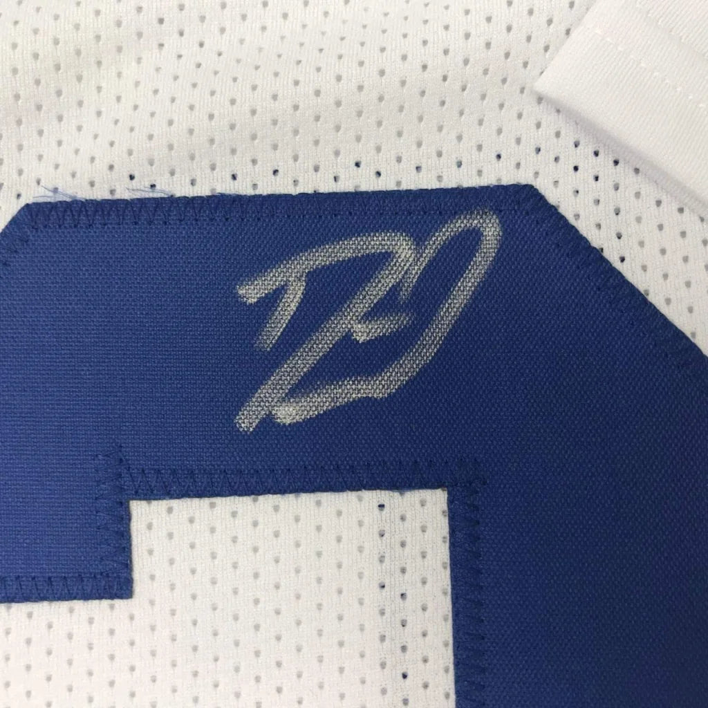 Blue embroidered 20 on white mesh Darius Leonard autographed Indianapolis jersey