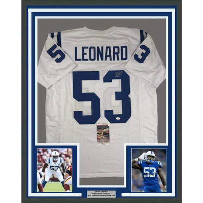 Framed autographed Darius Leonard white Indianapolis Colts jersey with number 53