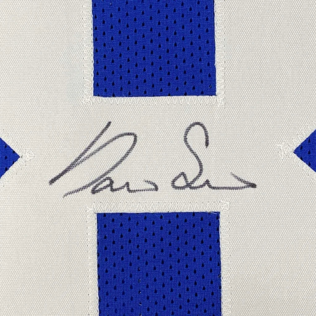 Framed Autographed Darius Slayton 35x39 New York Blue Football Jersey JSA COA | Certified Authentic Signed Memorabilia | vintageantiquesgifts.com