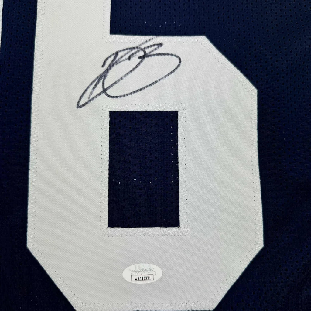 Professionally framed Daron Bland Cowboys jersey with JSA COA, navy blue with autograph