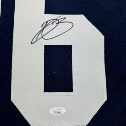 Professionally framed Daron Bland Cowboys jersey with JSA COA, navy blue with autograph