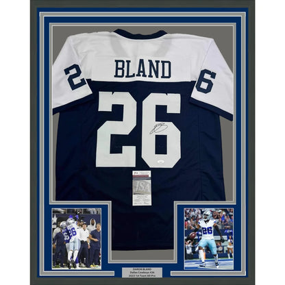 Professionally framed Daron Bland Dallas Cowboys jersey with JSA COA and player photos