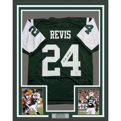 Framed autographed Darrelle Revis green New York Jets jersey #24 Revis Beckett COA
