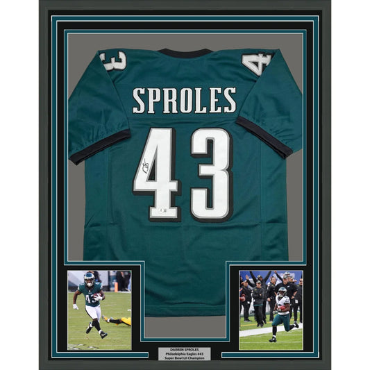 Framed autographed Darren Sproles Eagles jersey #43 back, Beckett COA
