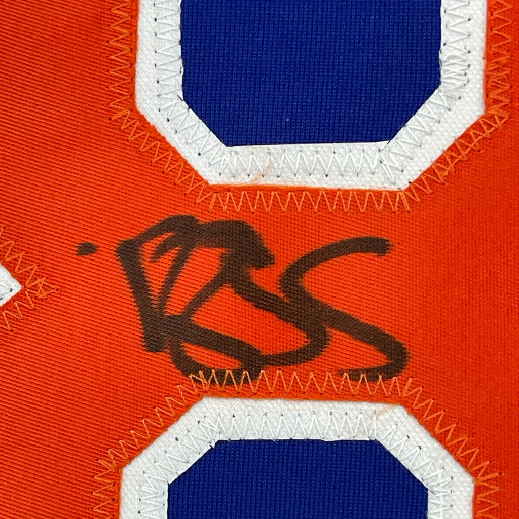 Orange jersey with blue white numbers and autograph for Darryl Strawberry display
