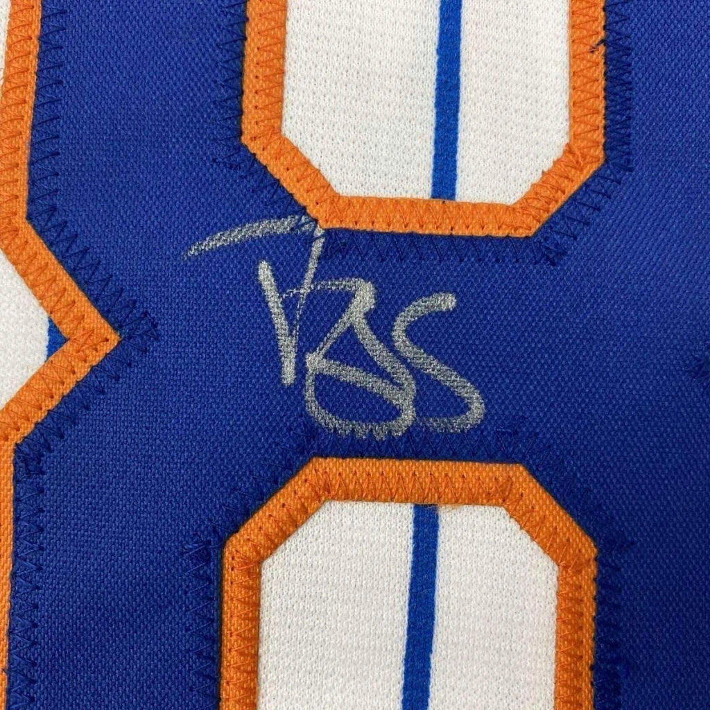 Framed autographed Darryl Strawberry New York Pinstripe jersey with silver signature